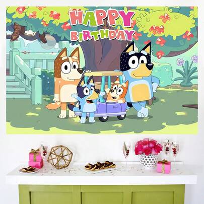 Blue Puppy Birthday Party Supplies Backdrop Decorations, Party Photography Backdrop Banner, Poster, Photo Booth Props, Perfect For Party Birthday Decoration Backdrop Banner Photography Background, Size: 82.7*59.1/59.1*39.4/39.4*29.5 Inches