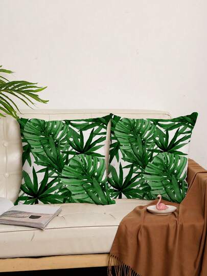 1/2/4件装短绒印花方形抱枕套，热带棕榈叶图案（不含枕芯），面料柔软，适用于客厅、卧室、沙发、汽车，四季皆宜，节日礼物