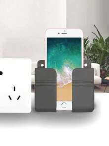 1 pieza Soporte para teléfono montado en la pared sin taladro, caja de almacenamiento multifuncional para control remoto, soporte de carga para teléfono montado en la pared, estante de carga y almacenamiento para mesita de noche, suministros para el hogar, adecuado para almacenamiento de teléfonos en el dormitorio, almacenamiento de control remoto, almacenamiento en el baño - Multicolor - Ver 10