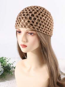 1 pieza Gorro de mujer de moda con crochet hueco y lentejuelas, adecuado para uso diario - Gorro de lana con doble forro - Ver 16