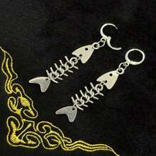 1 Pair Punk Style Minimalist Fish Bone Shaped Earrings For Women, Everyday Wear - Silver - View 6