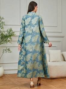 Đầm maxi Kaftan dài tay cổ chữ V mới dành cho nữ trong tháng Ramadan, đầm Jalabiya thêu đính cườm cầu kỳ, sang trọng cho lễ Eid Al-Fitr. - màu xanh lá - Xem 2