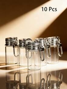 1/2/5/10个装 7毫升迷你玻璃瓶，透明玻璃小瓶配金属钥匙扣，小型信息瓶，DIY工艺品，婚礼回礼，派对装饰，家居装饰，包包挂饰，钥匙扣，手机挂饰，生日婚礼节日派对礼物，教师节圣诞礼物 - 彩色 - 查看 10