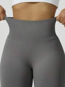 NcmRyu 1pc Women's Seamless Ribbed Elastic Slimming Sports Leggings - Dark Grey - View 5
