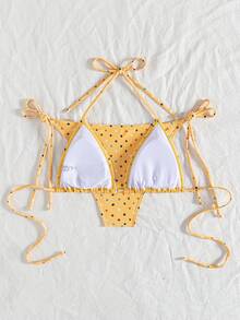 Sexy Backless Strap Swimwear, Leopard Print Spaghetti Strap Tie Bikini Set, Summer Beach Outfit Vacation - Bright Orange Base With Colorful Dots - View 7