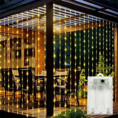 Battery Powered LED Curtain Lights, 8 Lighting Modes Fairy Lights, Suitable For Christmas, Halloween, Birthday, Bedroom, Gifts, Wedding, Holiday Party Decoration