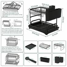 HanTai 2-Tier Dish Drying Rack, Space-Saving Carbon Steel Kitchen Drainer With Drainboard & Cup Holder, Multifunctional Organizer For Countertop - Stylish Black Design - View 3