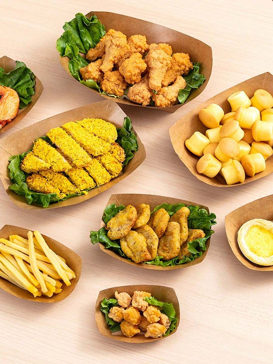 5/10 khay giấy Kraft dùng một lần hình thuyền, khay nướng hở miệng, hộp đựng đồ ăn nhẹ, đồ nướng, đồ chiên, gà rán, hộp đựng thức ăn mang đi, hộp đựng thức ăn dã ngoại ngoài trời. - Nhiều màu - Xem 1
