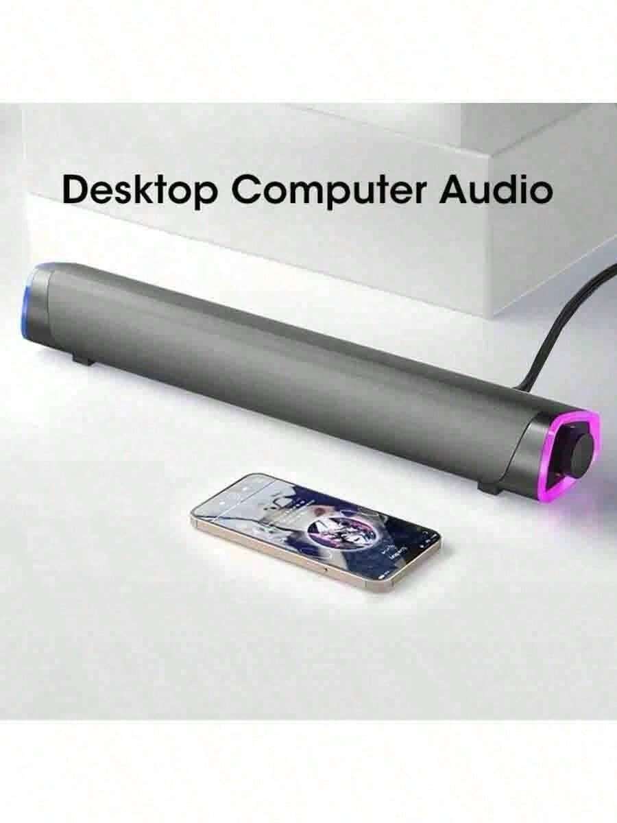 4D Bar-Shaped Wired Computer Speakers, Stereo Active Subwoofer Wired Speakers, Suitable Compatible With Apple Laptops, Laptops, Notebooks And Personal Computer Music Players - View 1