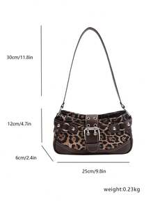 新款时尚搭扣豹纹手提包/单肩包，适合派对、外出、度假、购物和日常使用，可存放硬币、手机，也适合作为OL、大学生和职业女性的工作包，优雅女士包。 - 咖啡 - 查看 2