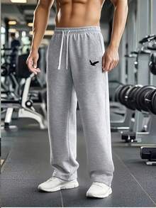 1pc Men's Casual Sweatpants, Loose Straight Leg Fit, Soft & Comfortable, Suitable For Home & Outdoor Activities. Can Be Gifted As Couple's Gift. Made Of 100% Polyester, With Drawstring Waistband For Adjustment, Available In Multiple Colors. - Light Grey - View 5