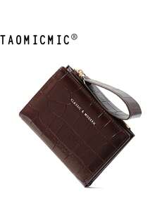 Nueva billetera de grano de cocodrilo, billetera corta con textura de piedra retro, monedero de alta calidad con correa de muñeca precisa, billetera plegable con múltiples ranuras para tarjetas, regalo de cumpleaños/aniversario - Café - Ver 7