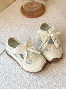 Giày thể thao thoáng khí cho bé gái, giày sneaker kiểu công chúa buộc dây nơ, thích hợp cho mùa xuân/hè. - Màu be - Xem 4