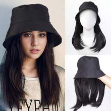 12 INCH Synthetic Fiber Spring/Autumn Wig Hat, Women Wig Cap With Layered Short Hair, Fashionable Sun Protection Bucket Hat - Dark Brown - View 3