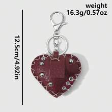 1 chiếc móc khóa hình trái tim rỗng hình tròn, kiểu dáng Gothic ngọt ngào, độc đáo phong cách Y2K, làm thủ công bằng da màu đỏ tía/đen, khâu hai mặt, đính đinh tán, thích hợp làm phụ kiện túi xách cho nữ, bé gái, chị em gái, bạn bè, dùng hàng ngày hoặc làm quà tặng ngày lễ. - Nhiều màu - Xem 8