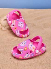 Infant Fashionable Colorful Print Cute Breathable Soft Non-Slip EVA Beach Sandals, 1 Pair Suitable For Toddler Girls & Boys Summer Garden Shoes - Hot Pink - View 2