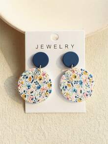 1 Pair Women's Spring/Summer Small Daisy, Blue Flower, Pink Flower Floral Print Ceramic Texture Elegant Cute Fresh Round Acrylic Earrings - Multicolor - View 10