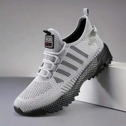 Plus Size Men's Casual Breathable Sports Running Shoes, Outdoor Fashion Solid Color Lightweight Training Sneakers