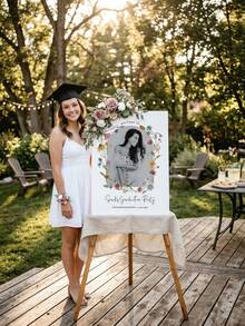 1pc Personalized Black & Gold Graduation Ceremony Welcome Sign, Graduation Party Welcome Information, Wild Flower Graduation Welcome Message, Minimalist Party, Boho Style Photo, Graduation Photo Welcome Board, 2026 Graduate Decoration, 2026 Graduation Season Custom Poster, Graduation Welcome Poster - Multicolor - View 3
