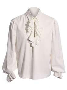 Runcati Men's Pirate Shirt Ruffle Medieval Victorian Renaissance Poet Shirt Steampunk Gothic Vampire Costume Tops For Halloween Cosplay Party - 白色 - 查看 5