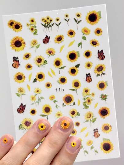 1 Sheet 6D 3D Nail Art Stickers, Summer Floral Series With Chrysanthemum, Daisy, Leaves And Other Plant Elements, Suitable For Girls Personal DIY And Nail Technicians