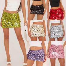 Women's Sequin A-Line Mini Skirt High Waisted Bodycon Glitter Sparkly Party Clubwear Short Skirts For Night Out Birthday Vacation 2026 Glitter Sparkle Mini Skirt High Waist Fitted A-Line Skirt For Women Sexy Clubwear With Stretchy Waistband - 黃色 - 查看 2