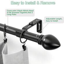 1 Thanh treo rèm chịu lực cao, có thể điều chỉnh, phù hợp với cửa sổ từ 36 - 148 inch, có đầu trang trí hình nón, bộ thanh treo rèm màu đen kèm giá đỡ, thích hợp cho rèm cửa sổ và phòng tắm, trang trí nhà cửa, rèm phòng ngủ, đường kính thanh treo rèm 1 inch. - Hình nón - Màu đen - Xem 4