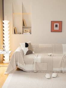 1pc Colorful Bohemian Style Sofa Cover, Geometric Pattern Design With Tassel Decor, Machine Washable, Pet-Friendly Sofa Protector Blanket, Fits Single/Loveseat/3-Seater/4-Seater Sofa, Essential Home Decor - Khaki - View 7