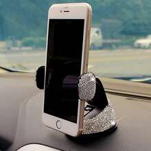 1个闪亮钻石车载手机支架，防震可调节，带强力吸盘底座，360°旋转导航支架 - 銀色 - 查看 1