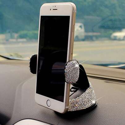 1个闪亮钻石车载手机支架，防震可调节，带强力吸盘底座，360°旋转导航支架