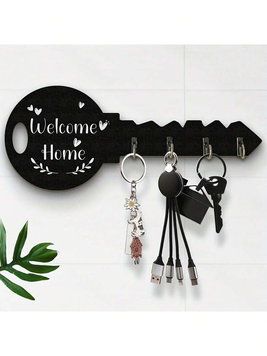 1pc Wall Mounted Key Holder Hook With 4 Hooks Mail Organizer Rack, Shelf Included - Key Hanger With Home Decor Accessories, Key Storage Wall Mount, Wall Decor, Faux Leather Key Hook, Suitable For Living Room And Bedroom - Multicolor - View 1
