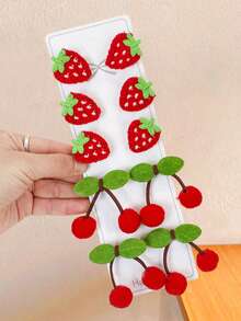 10pcs/Set Strawberry & Cherry Shaped Hair Clips, Cute Knitted Fabric Strawberry & 3D Cherry Design, Petite & Adorable - Suitable For Girls & Women, Fit For Daily, Outing, Campus, Party And More Occasions, Easy To Clip On And Add Cute Vibe, Great For Photos,Summer,Holiday,Travel - Multicolor - View 2