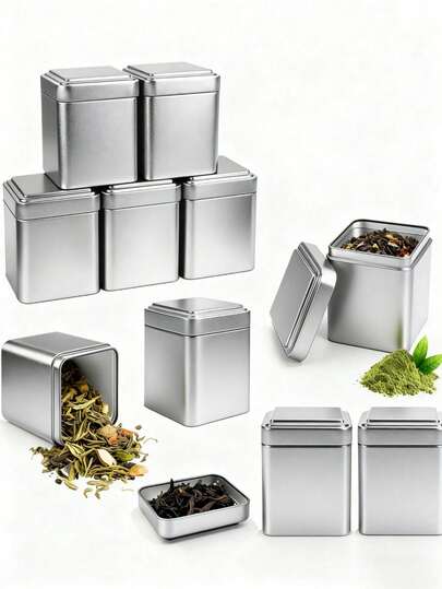 6 قطع/مجموعة أو 2 قطعة من علب الشاي المربعة الكلاسيكية، المقاس: 7 * 7 * 8.5 سم، من مادة معدنية فضية، مناسبة لتخزين الشاي والقهوة والدقيق والتوابل، تشمل ملصقات قابلة لإعادة الكتابة، إغلاق محكم للهواء، مثالية لتنظيم المطبخ والمخزن