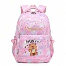 水豚主题大容量背包 - 可爱的蓝粉色拉链封口，带笔记本电脑隔层，耐用涤纶材质，轻便时尚，适合通勤和返校，加厚肩带，安全拉链封口，旅行背包，趣味设计，结实耐用，返校用品必备 - 多色 - 查看 16