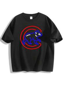 Graphic-Shirt Cotton Tees Size PlusCrew Neck Graphic Tee Men Casual Summer Basic Short Sleeve T Shirt Chicago Cubs Logo Blue Bear Red Circle Design Print Perfect For Baseball Fans Sports Events Game Day Outings And Everyday Wear ,Y2K,Oversized Shirt Men S-5XL,Summer Tops - 黑色 - 查看 1