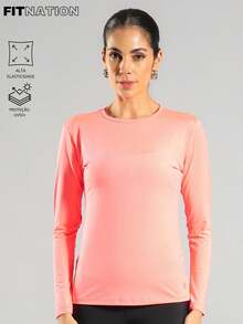 FITNATION Women's Long-Sleeved T-Shirt With UV50 Sun Protection - Fluorescent Pink - View 2