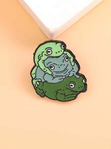 4件套可爱动物珐琅胸针套装，包括叠叠青蛙、蘑菇青蛙、戴帽子的水獭、绿色青蛙，时尚包包配饰 - 彩色 - 查看 14