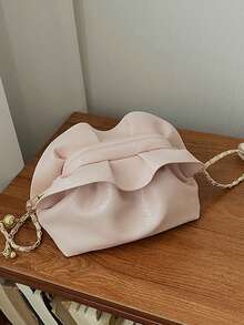 独特设计的褶皱云朵单肩包，时尚百搭的小号斜挎包 - 粉色 - 查看 4