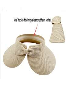 1pc Fashionable Foldable Women's Hat With Bow Tie, Hook And Loop, Ponytail Hole, Brimless Design, Suitable For Outdoor, Beach, Travel, Sun Protection, Panama Straw Hat - Round Straw Hat - View 2