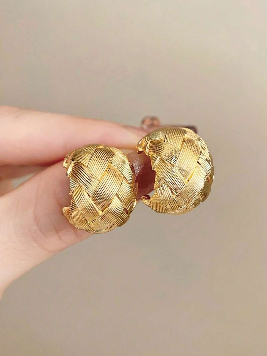 1 Pair Vintage Metal Braided Earrings, Unique Design Jewelry Accessory For Women, Suitable For Commuting And Parties