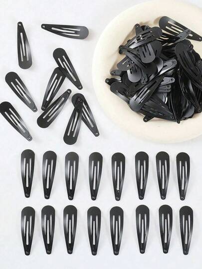 100/50/10/5个装简约黑色弹力发夹，适合女孩日常佩戴，可用于编发、刘海、化妆和洗澡等场合。