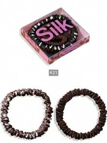 2条100%真丝发圈，高品质发绳（22姆米），女士女孩发饰，粉色礼盒装，马尾辫发圈 - 彩色 - 查看 4