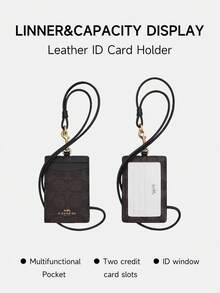 Coach Portaidentificación vertical de cuero genuino con ventana transparente para identificación, 2 ranuras para tarjetas de crédito y cordón desmontable - Marrón - Ver 5