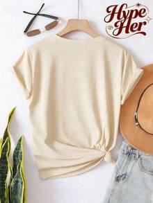 Women's Summer 'Tomato Vine Print Summer Garden Theme' Casual Vacation Style Loose Multi-Functional Crew Neck White Short Sleeve T-Shirt, Fashionable Everyday Top, Suitable For Daily Wear. - 杏色 - 查看 2