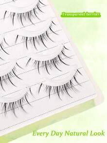 5 pares de pestañas postizas ligeras, transparentes, delicadas, rizadas, alegres, con diseño de dibujos animados, dulces y enérgicas para uso diario - Negro - Ver 5