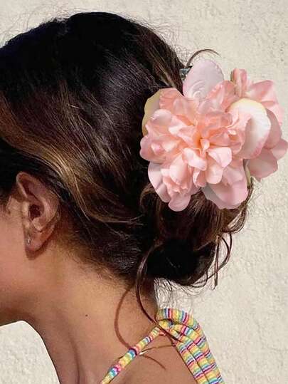 1个花朵发爪夹，夏威夷风情发夹，适合女士、沙滩派对、波西米亚风发夹，也适合女孩婚礼装饰和度假发饰。