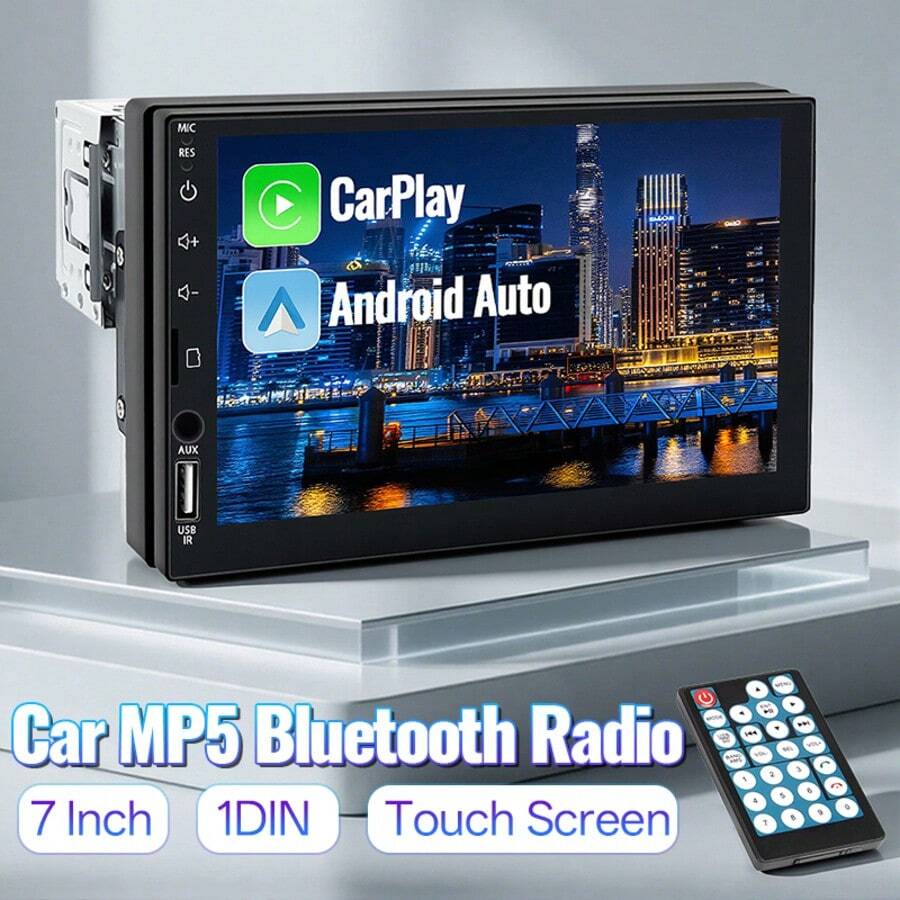 Hippcron Car Radio MP5 Player 1 Din Bluetooth HD 7" Touch Screen Stereo 12V FM ISO Power Aux Input SD USB With