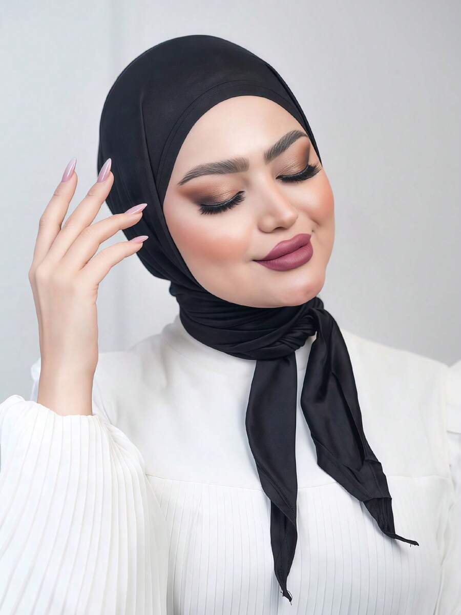 1pc Instant Triangle Hijab, All-In-One Tie-Up Design, Quick Wrap Without Slipping, No Undercap Needed, Suitable For Daily Wear, Prayer, And Outings