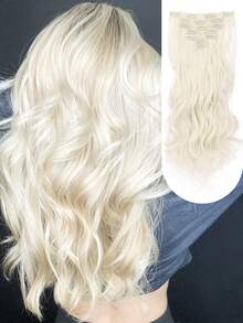 7pcs 22-Inch Long Wavy Synthetic Hair Extensions, High Temperature Fiber, Clip-In Style, White - White - View 1