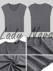 Salty Melt Ice Retro Rain Girl Print V Neck Tank Top, Casual Summer Tops, Vacation Outfits For Women, Summer Clothes, Aesthetic Graphic Tees - 灰色 - 查看 5